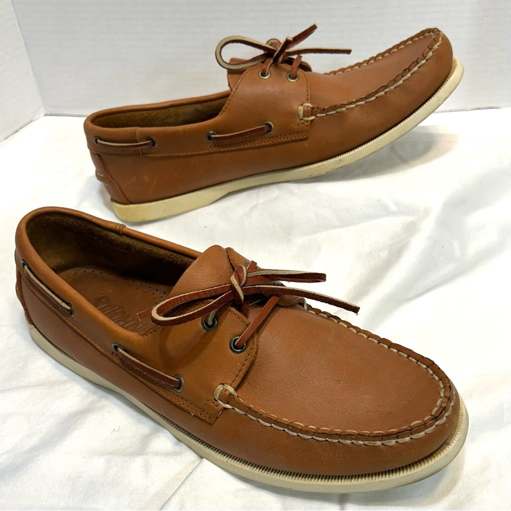 ST JOHN'S BAY BROWN LEATHER BOAT SHOES Men's Size 9.5 M Loafers Casual Slip On